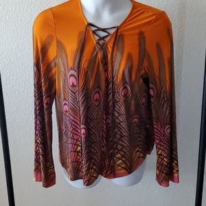 Orange and brown tie front blouse size 2X